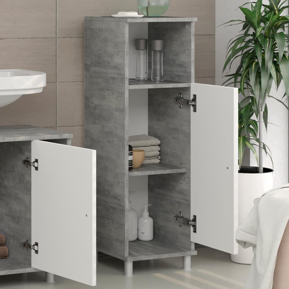 Vicco Midischrank Fynn, Beton/Weiss, 30 x 95 cm Beton 95 x 30 cm, Beton 95 x 30 cm