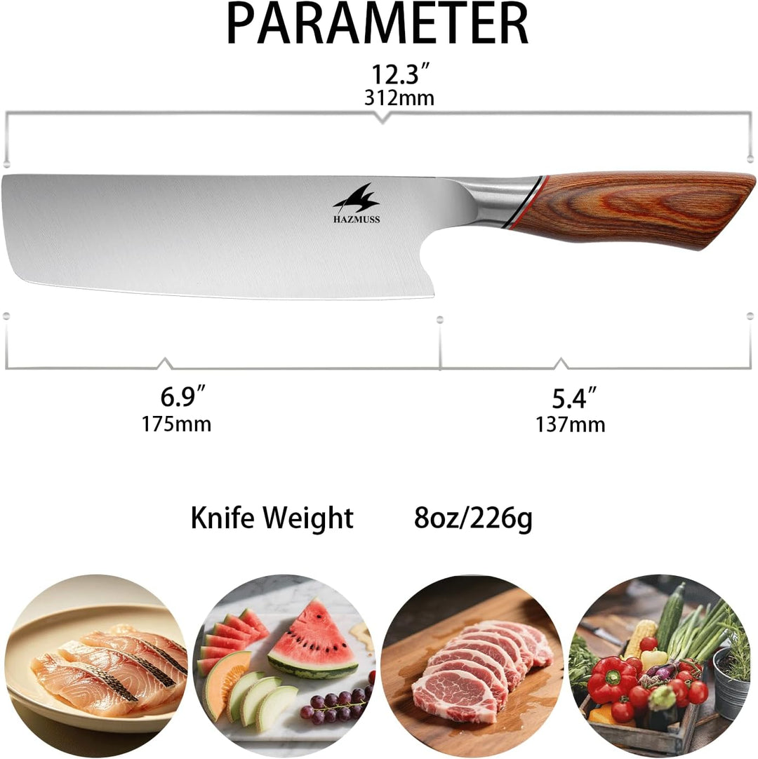 17,5 cm Japanisches Gemüsemesser mit Hochkohlenstoff-Edelstahlklinge und ergonomischem Goldenholzgri