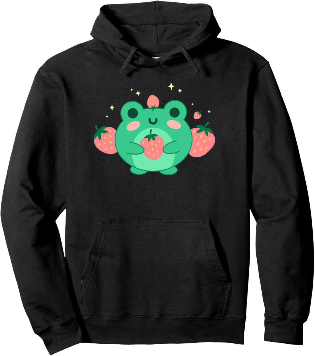 Kawaii Erdbeer-Frosch – niedlicher Retro, japanische Ästhetik Pullover Hoodie