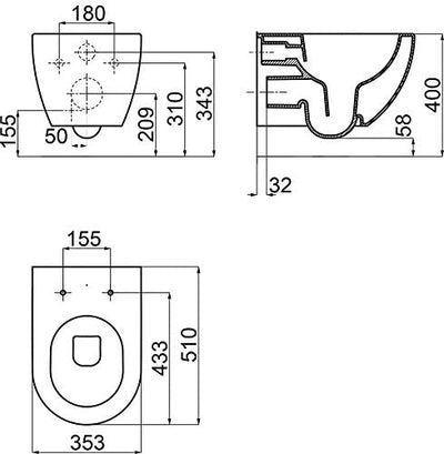 Design Hänge WC RimOff | Spülrandlose Toilette | Wand-WC-Set | inkl. WC Sitz Slim mit SoftClose | WC