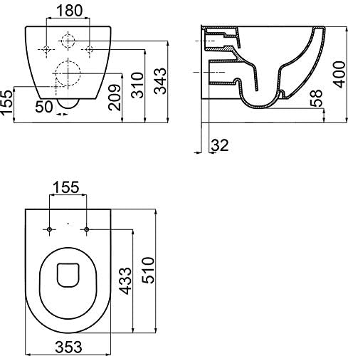 Design Hänge WC RimOff | Spülrandlose Toilette | Wand-WC-Set | inkl. WC Sitz Slim mit SoftClose | WC