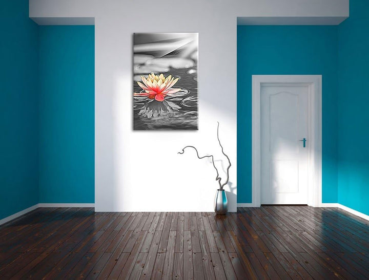 Romantische weisse Seerose, Bild auf Leinwand, XXL riesige Bilder fertig gerahmt mit Keilrahmen, Kun