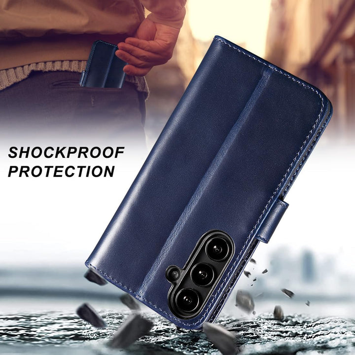 LENSUN Echtleder Hülle für Samsung Galaxy S24, Leder Handyhülle [Brieftasche][RFID Schutz][Standfunk