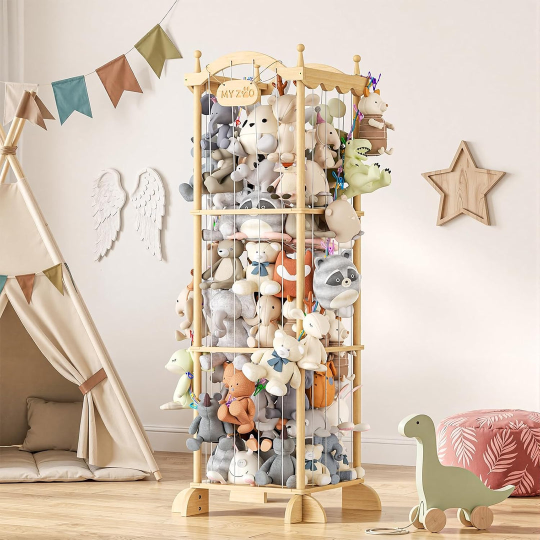 COSYLAND Holz Kuscheltier Aufbewahrung - Stofftier Aufbewahrung -Plüschtier Aufbewahrung für Kinderz