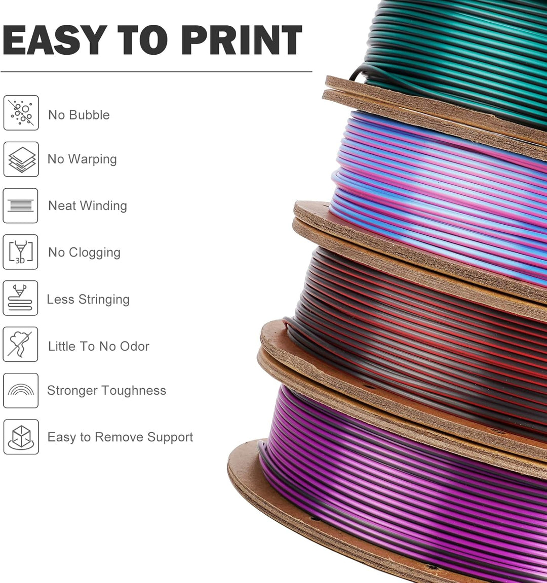 ERYONE Dual Zweifarbig Silk PLA Filament 1.75mm, 3D Printer Filament PLA +/-0.03mm, 4x250g /Pack, Ro