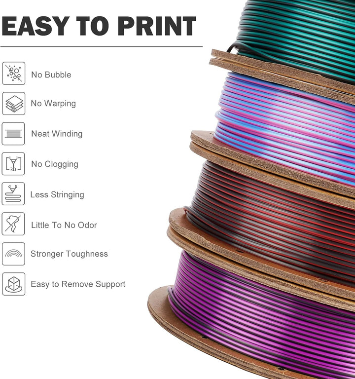 ERYONE Dual Zweifarbig Silk PLA Filament 1.75mm, 3D Printer Filament PLA +/-0.03mm, 4x250g /Pack, Ro