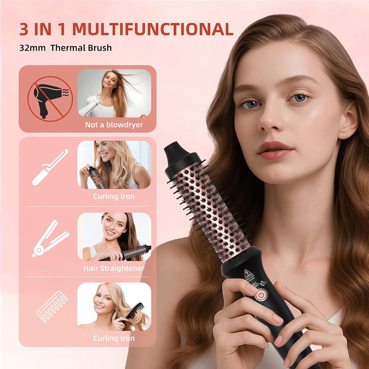 UKLISS Thermobürste 32mm, Thermal Brush LCD-Anzeige [160-200℃], Pro Ionische Thermo Rundbürste, Hot
