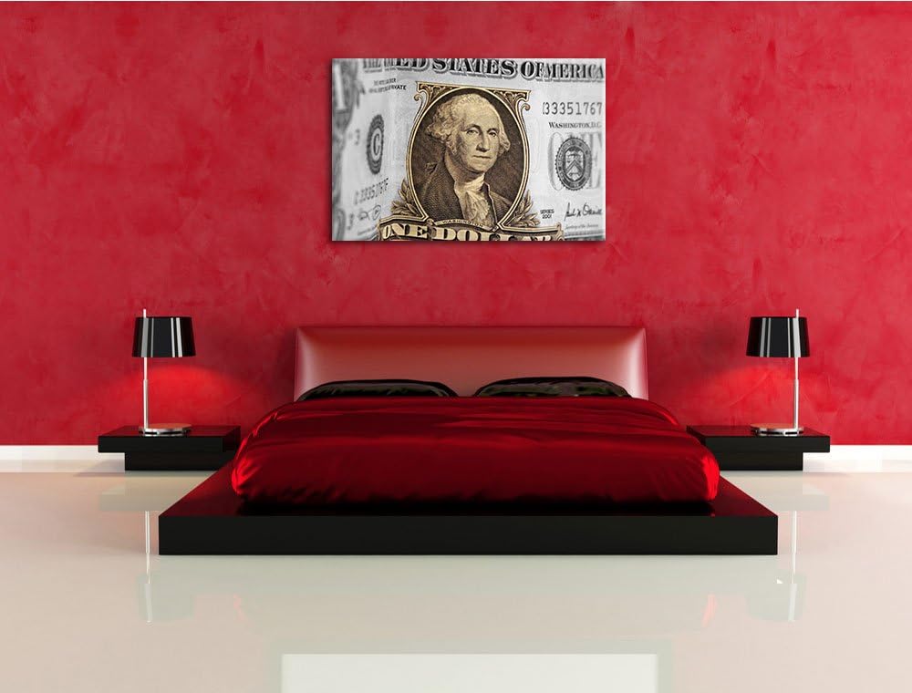 Dollarschein USA schwarz/weiss Format: 100x70 cm auf Leinwand, XXL riesige Bilder fertig gerahmt mit