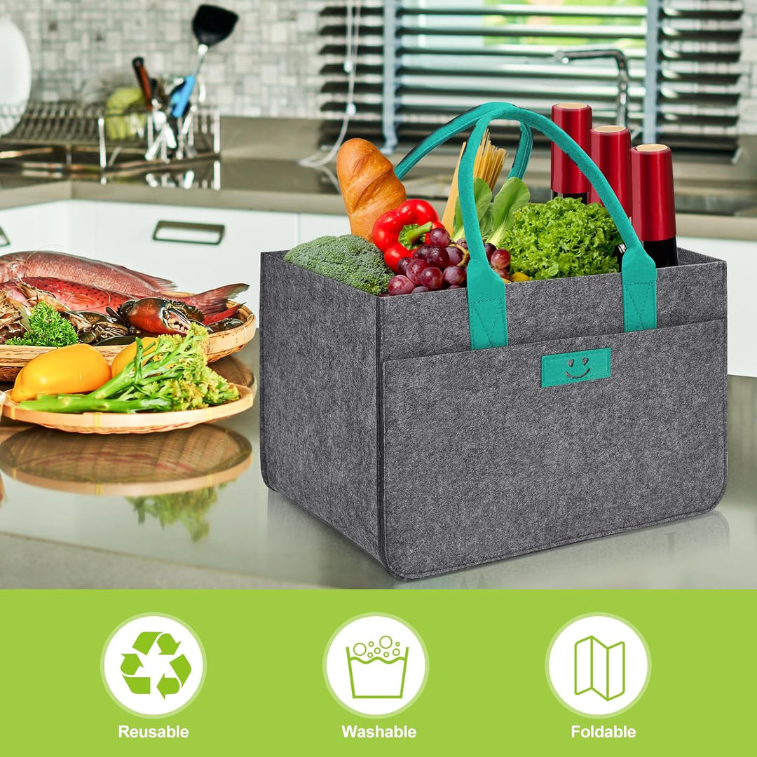 Eurhomewit Filz Einkaufskörbe Filztasche 30L Einkaufskorb Faltbar Einkaufstasche mit Fächern, Filzta