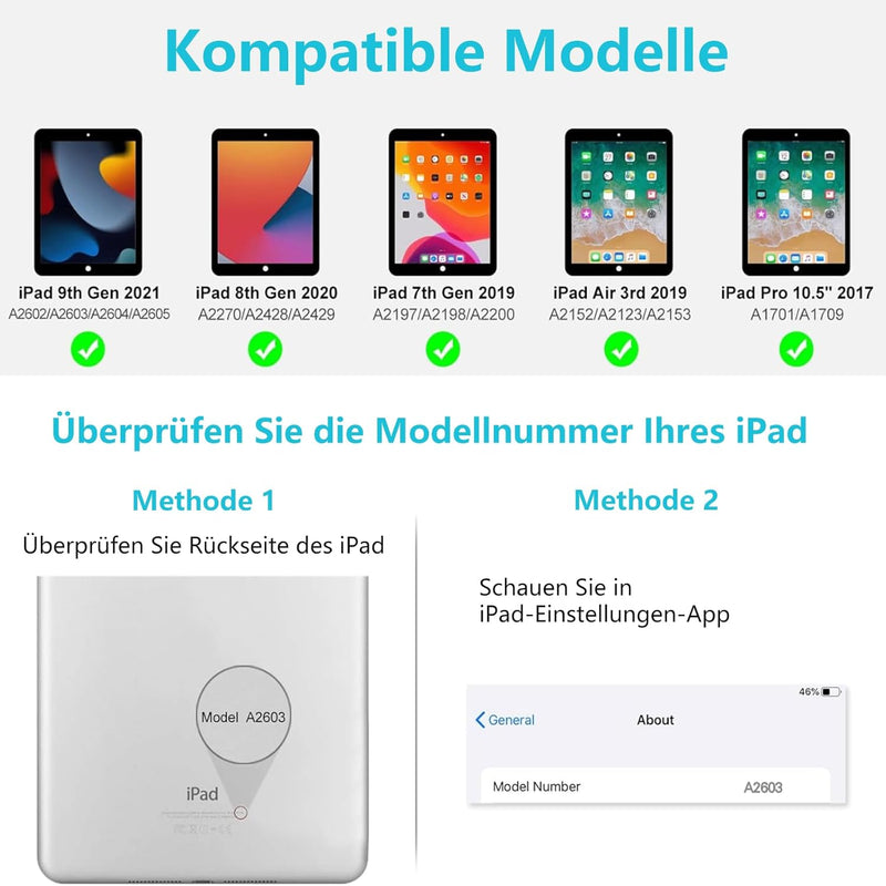 TQQ Tastatur Hülle für iPad 10.2 Zoll (9/8/7 Generation), für iPad Air 3rd und iPad Pro 10.5, Wieder