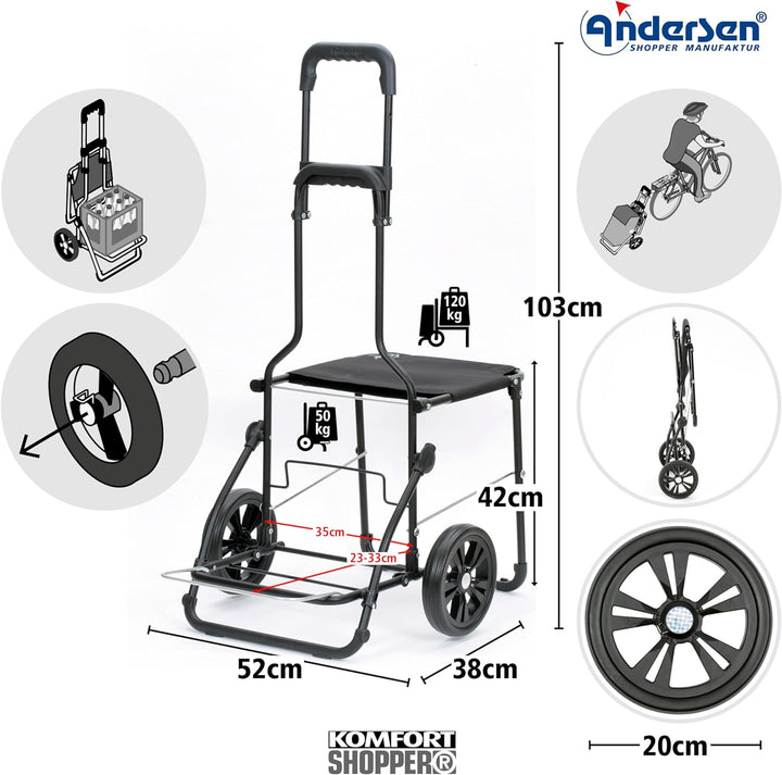 Andersen Shopper Komfort mit Sitz und 54 Liter Tasche Milla schwarz