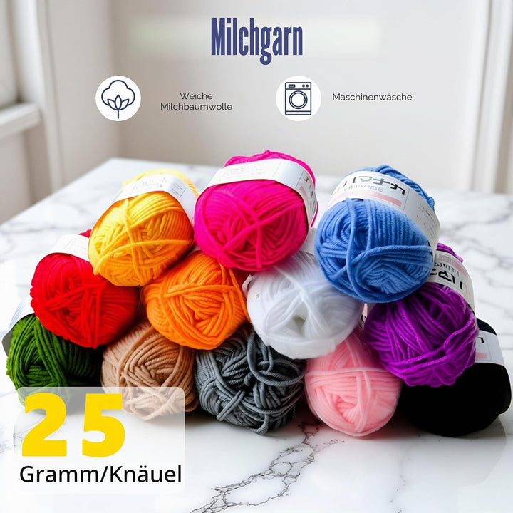 AirBanish Häkelsets für Anfänger und Erwachsene, Häkelnadel-Set mit 12 x 25 g Häkelgarnen, ergonomis