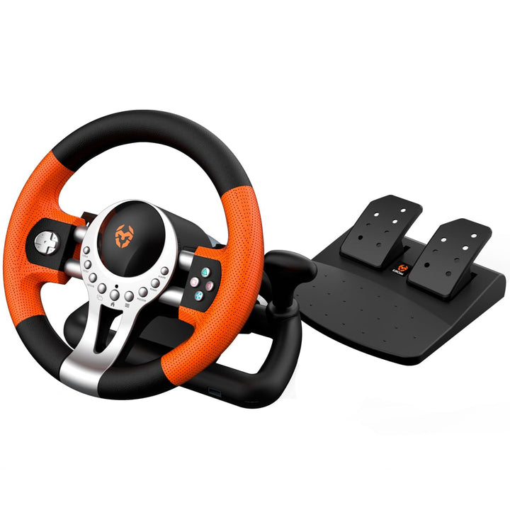 KROM K-Driver Multiplattform-Lenkrad und Pedalen-Set, Schalthebel und Schaltwippen am Lenkrad, Vibra