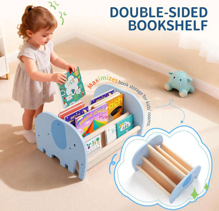 Kinder Bücherregal aus Holz - Montessori Bücherregal für Kinderzimmer| Elefant Design l Kinderzimmer