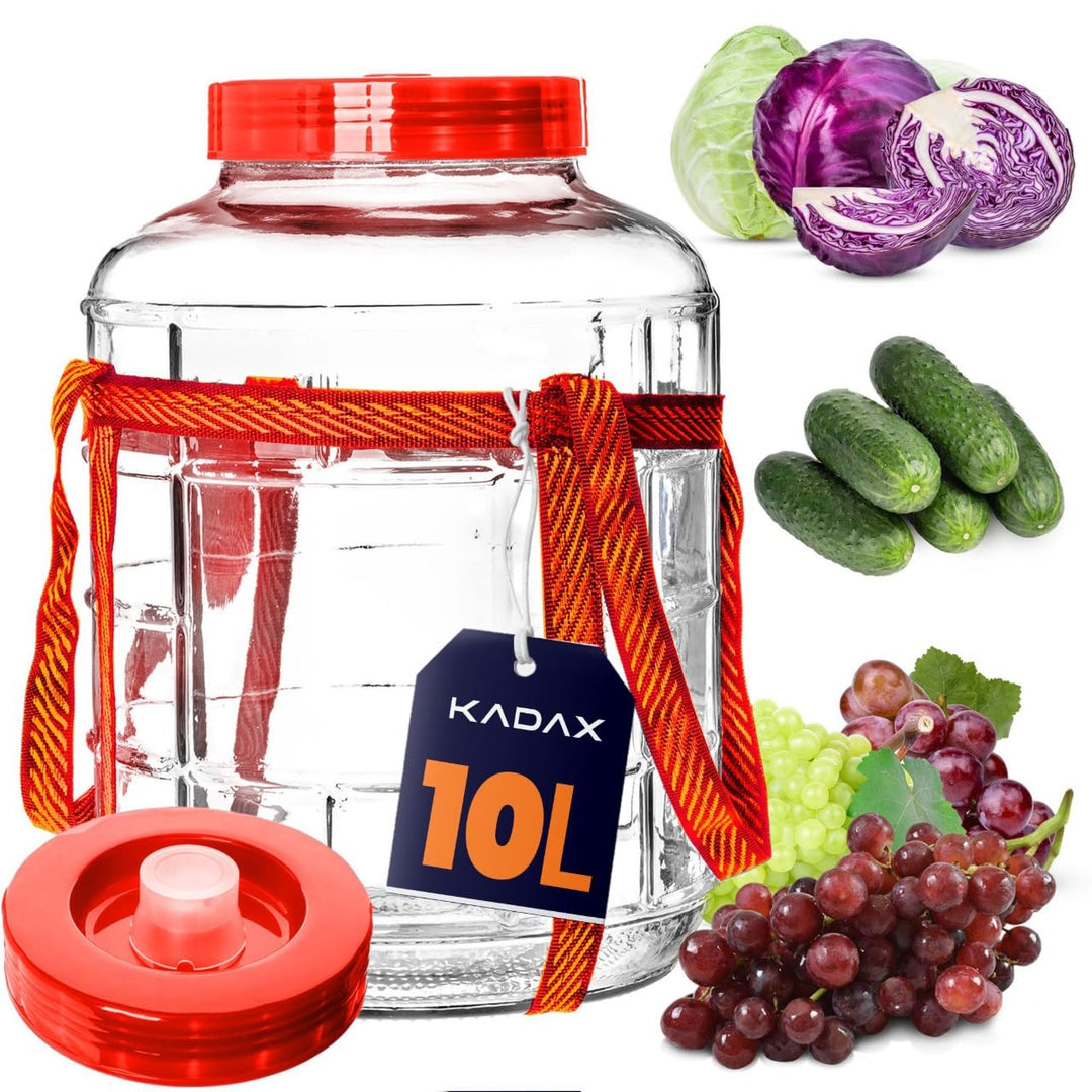 KADAX Gärballon 10L, Glasballon mit Deckel aus Kunststoff, Weinballon, Glasgärballon, universelles G
