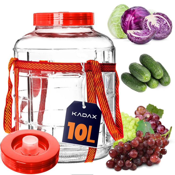 KADAX Gärballon 10L, Glasballon mit Deckel aus Kunststoff, Weinballon, Glasgärballon, universelles G