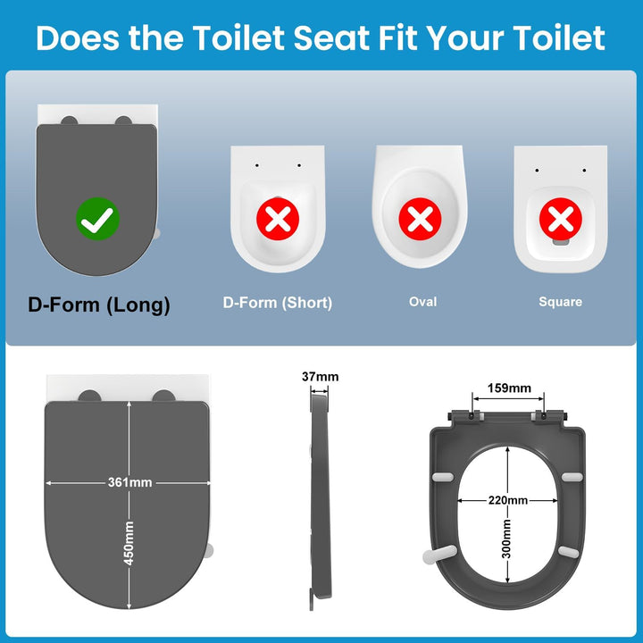 YEAUPE PRO Toilettendeckel mit Absenkautomatik D Form, WC-Sitz einfache Montage, Klodeckel abnehmbar