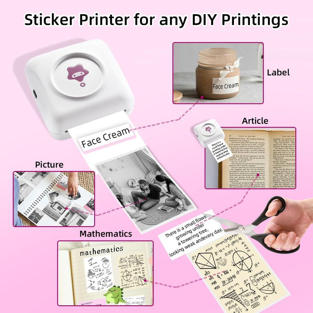 vretti Mini Drucker TP2-Y Thermodrucker, Aufkleberdrucker kompatibel mit Android & iOS, Mini Fotodru