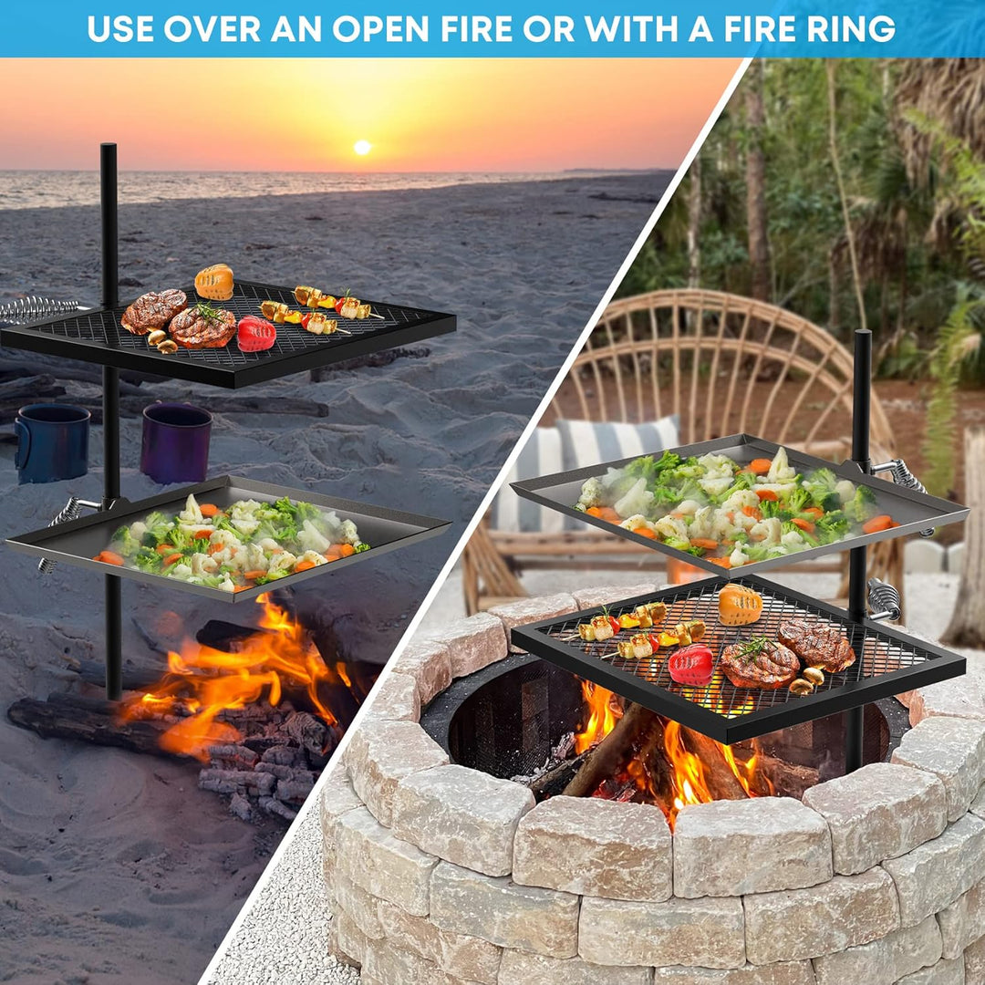Onlyfire Schwenkgrill mit Grillrost, Grillplatte und 2 Verstellbaren Gefederten Griffen, Multifunkti