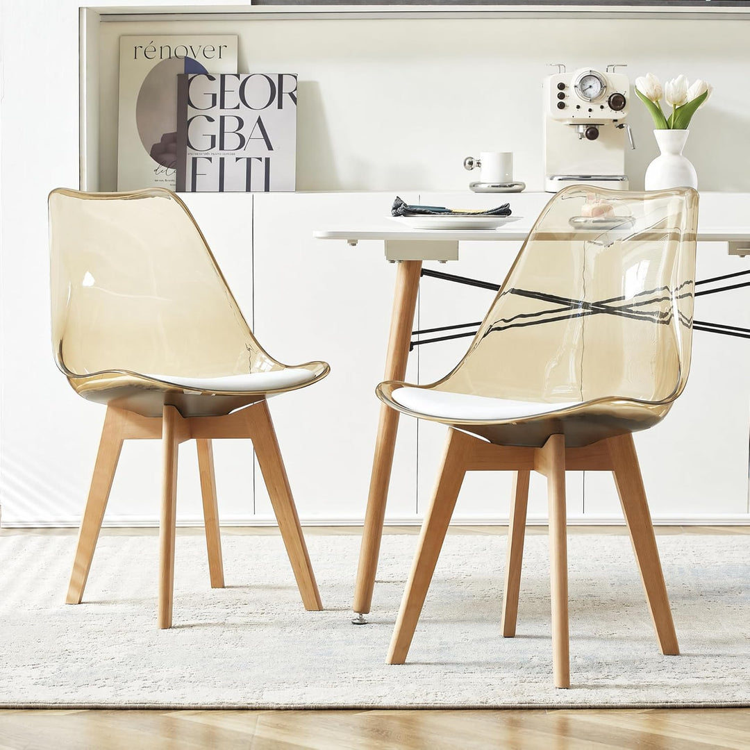 H.J WeDoo 2er Set Braun Transparente Esszimmerstühle im Skandinavischen Stil, 2 Küchenstühle Massive