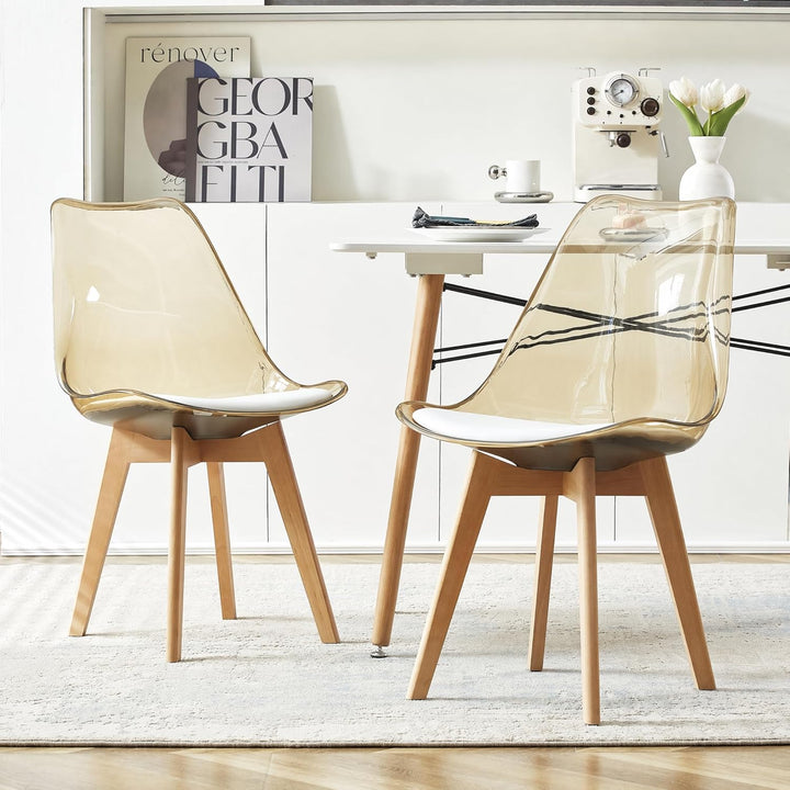 H.J WeDoo 2er Set Braun Transparente Esszimmerstühle im Skandinavischen Stil, 2 Küchenstühle Massive