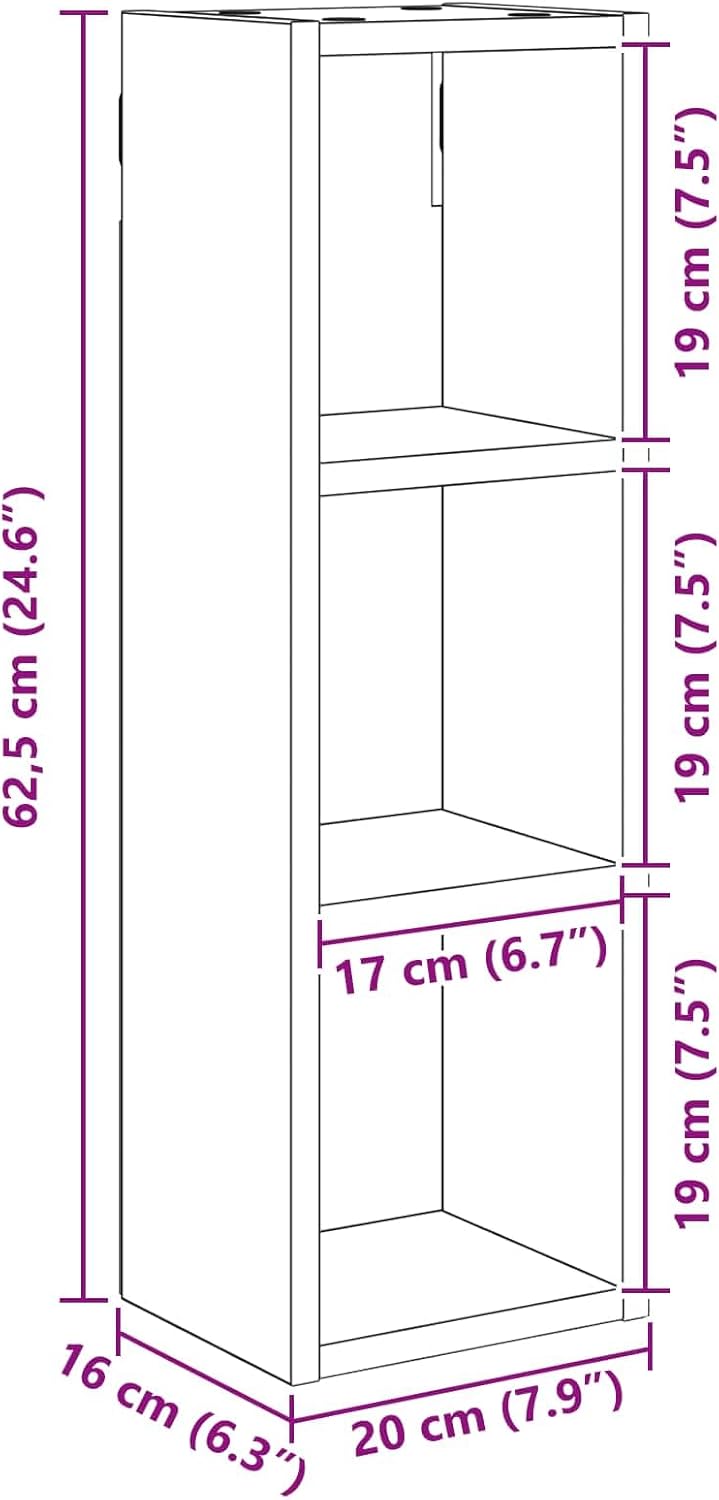 vidaXL Badezimmer-Wandschrank mit Regal Betongrau 20 x 16 x 62,5 cm, Moderner Badschrank, rechteckig