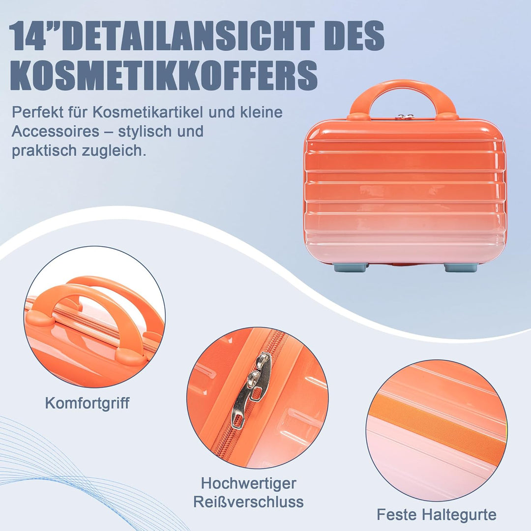 Hartschalen-Koffer Trolley Handgepäck Rollkoffer, Reisekoffer Set mit 4 Rollen, 4er Gepäckset, Blau