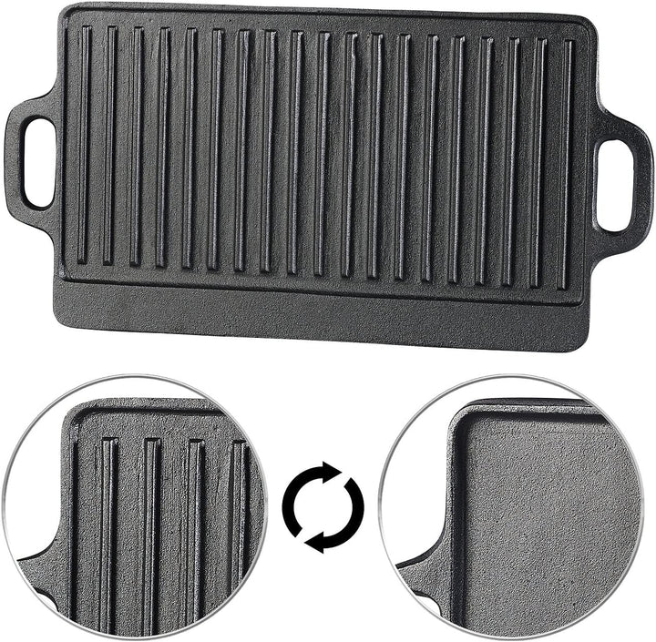 Rosenstein &amp; Söhne Grillzubehör: Gusseiserne Wende-Grillplatte, 34 x 21 cm, 2er-Set (Grillplatten Gr