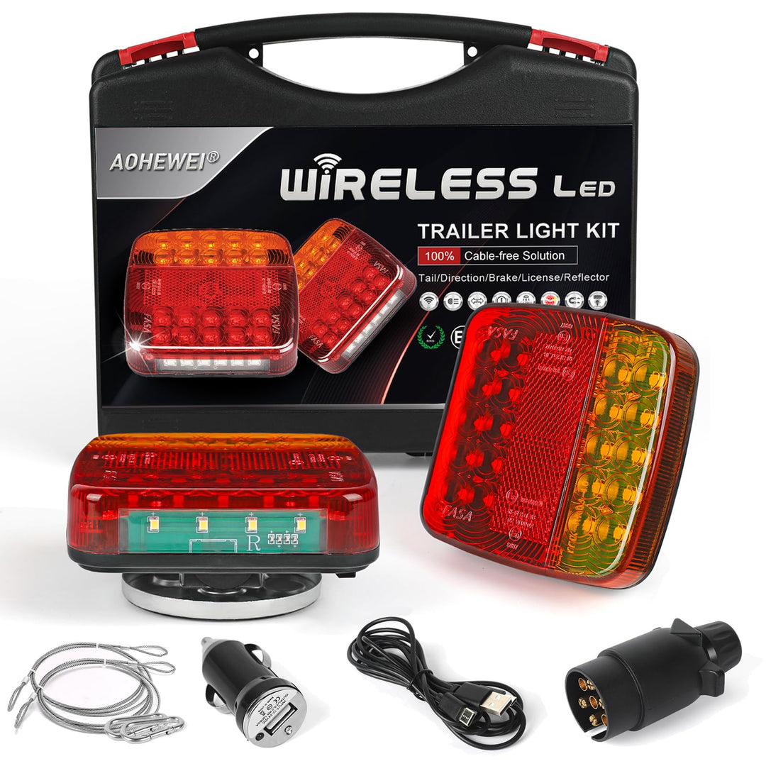 AOHEWEI Kabelloses Beleuchtungs LED Set, magnetische Anhänger Rücklichter kabellos 12 V, LKW-Heck EC
