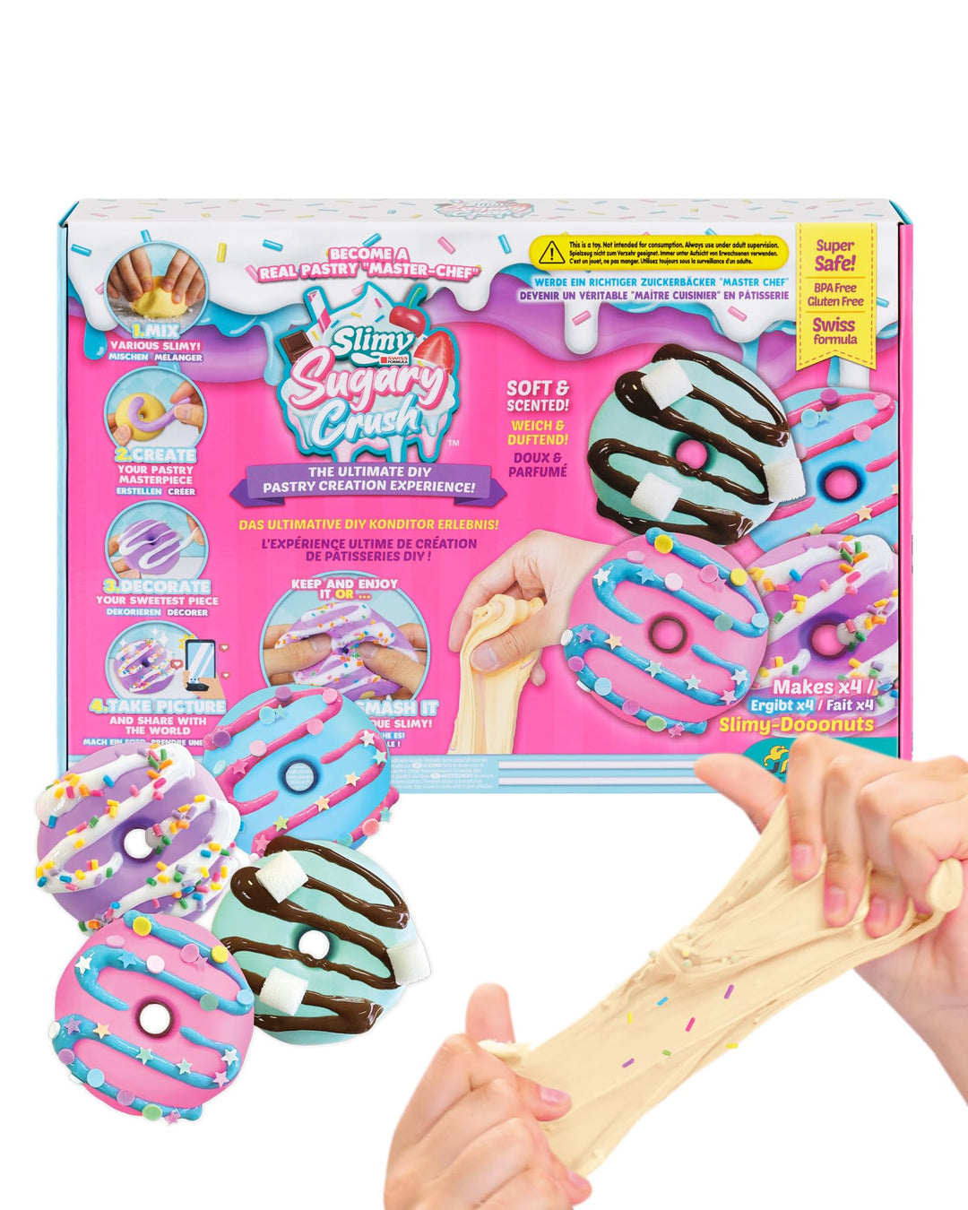 Slimy Sugary Crush - Dooonuts, Slime und Knete Kreativ-Set, Backspiel zum selber Mischen, Formen und