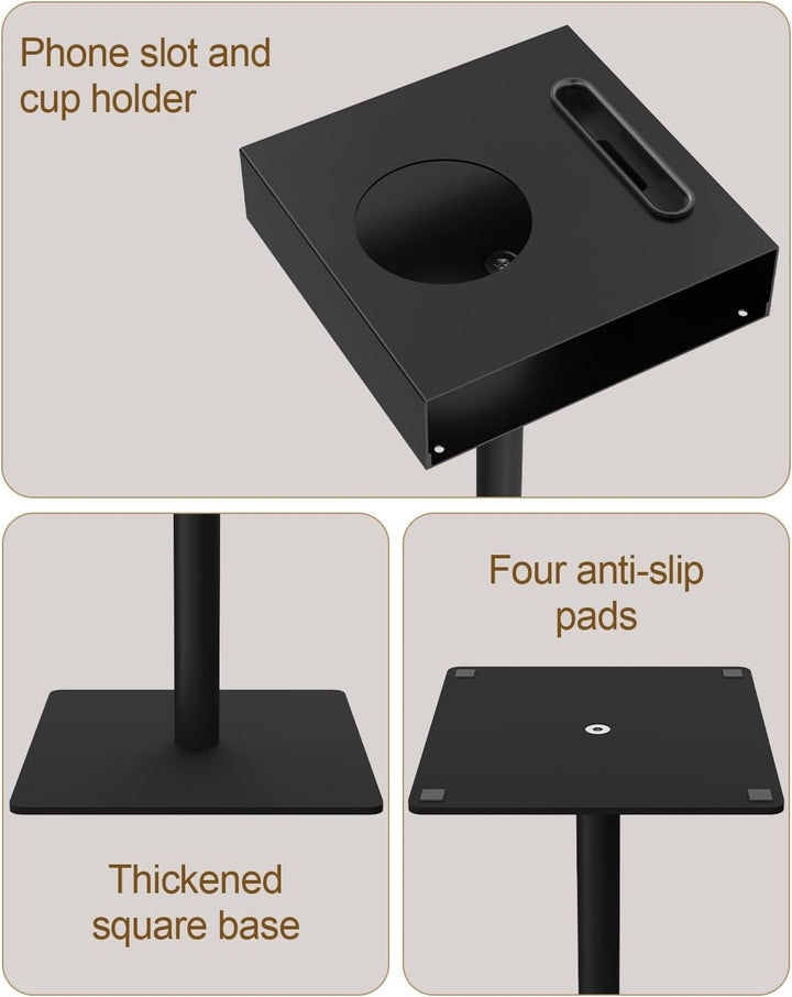 Yawinhe Metall Beistelltisch, Stabiler Kleiner Quadrat Couchtisch, Becherhalter Tisch mit Handyschli