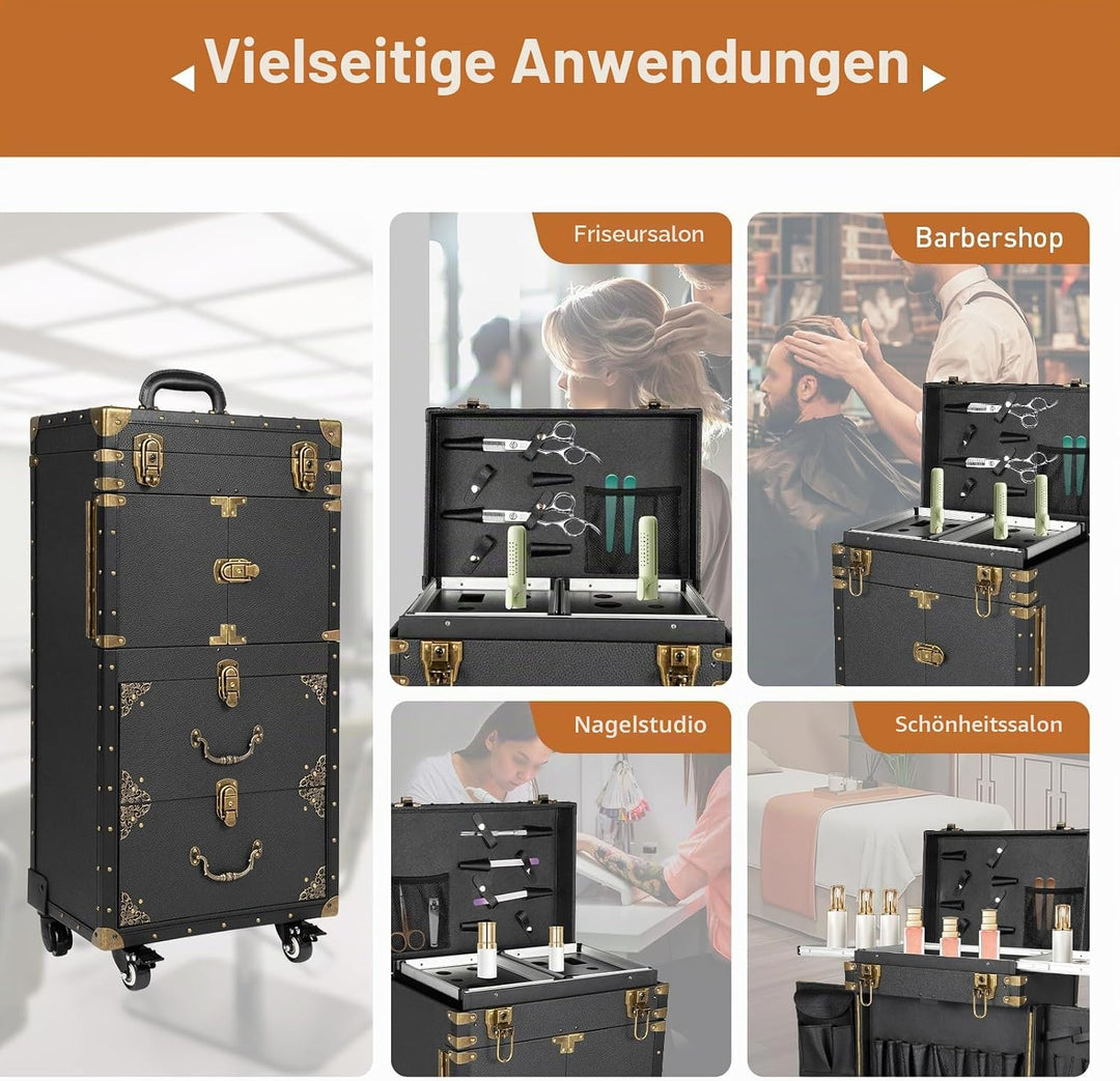 Kosmetikkoffer Trolley, Friseurkoffer Mit Passwortsperre Gross Make Up Koffer Mit Rollen 360° Drehba