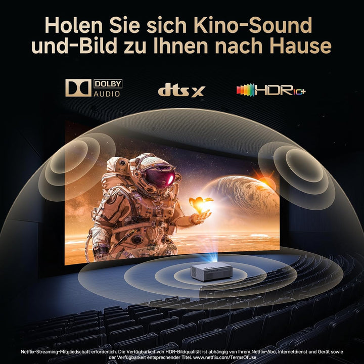 4K Smart Beamer mit integrierter Netflix-App, Kinoähnlichem Sound & HDR | KOGATA Auto-Fokus, 6D Keys