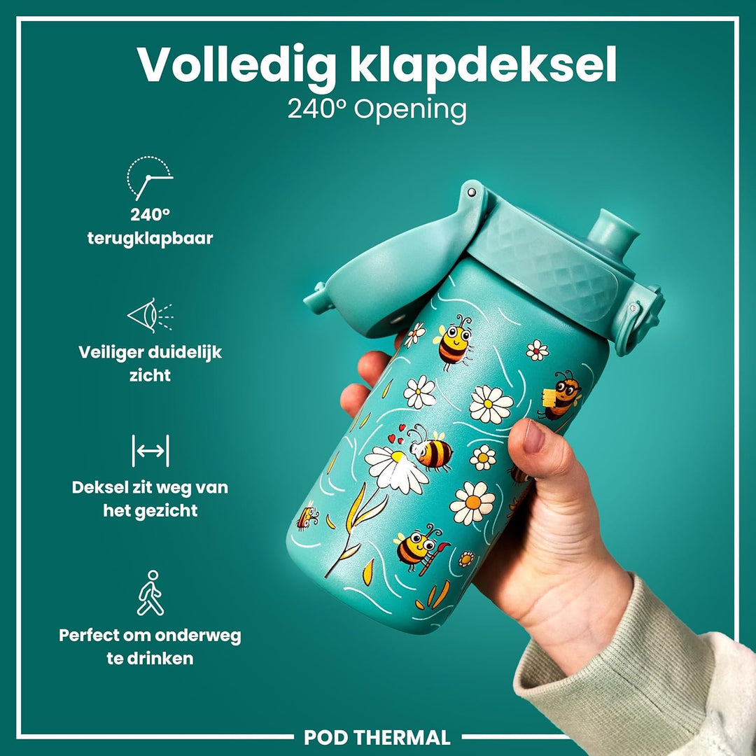Ion8 Isolierte Edelstahl-Trinkflasche, 320 ml, Auslaufsicher, Einhandöffnung, Sichere Verriegelung,