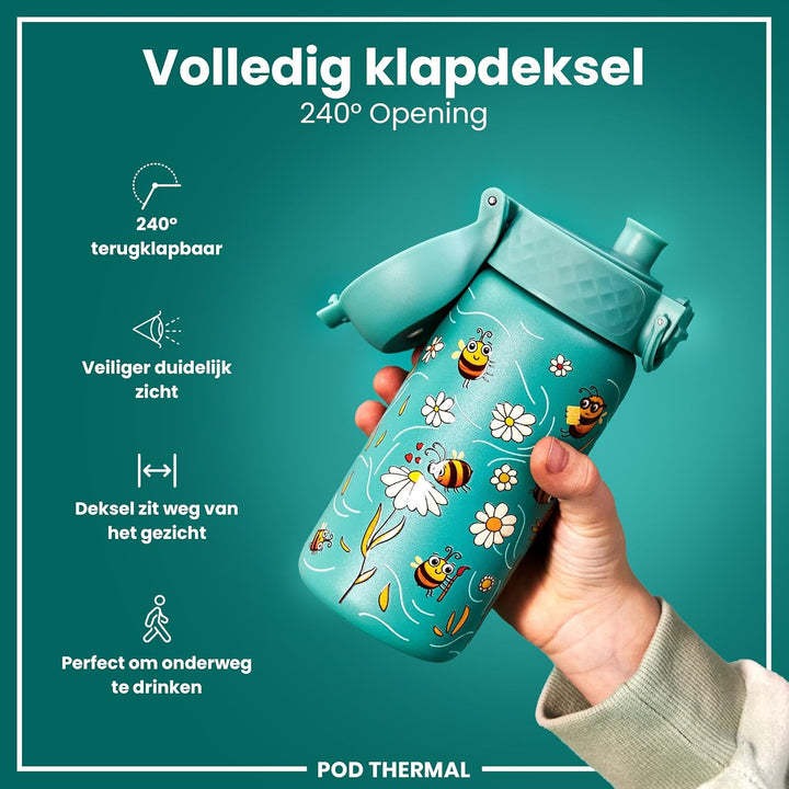 Ion8 Isolierte Edelstahl-Trinkflasche, 320 ml, Auslaufsicher, Einhandöffnung, Sichere Verriegelung,