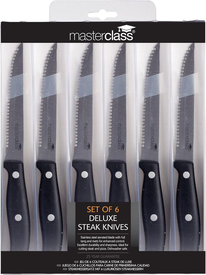 MasterClass 6 Deluxe Steakmesser, Edelstahl mit Korrosionsbeständigen, Gezahnten Klingen, 11 cm, 6er