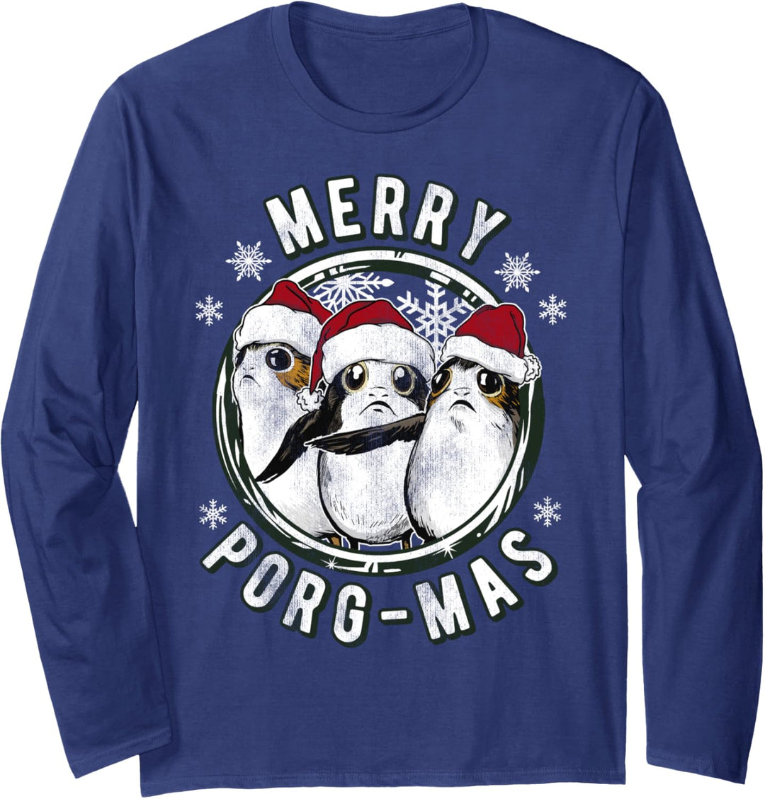 Star Wars The Last Jedi Porgs Merry Porg-Mas Holiday Text Langarmshirt