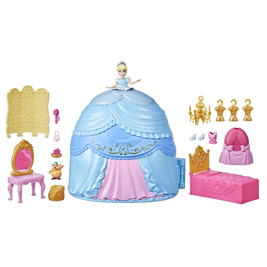 Disney Prinzessin Styling Überraschung Cinderellas Rock, Spielset mit Puppe, Möbeln und Modezubehör,