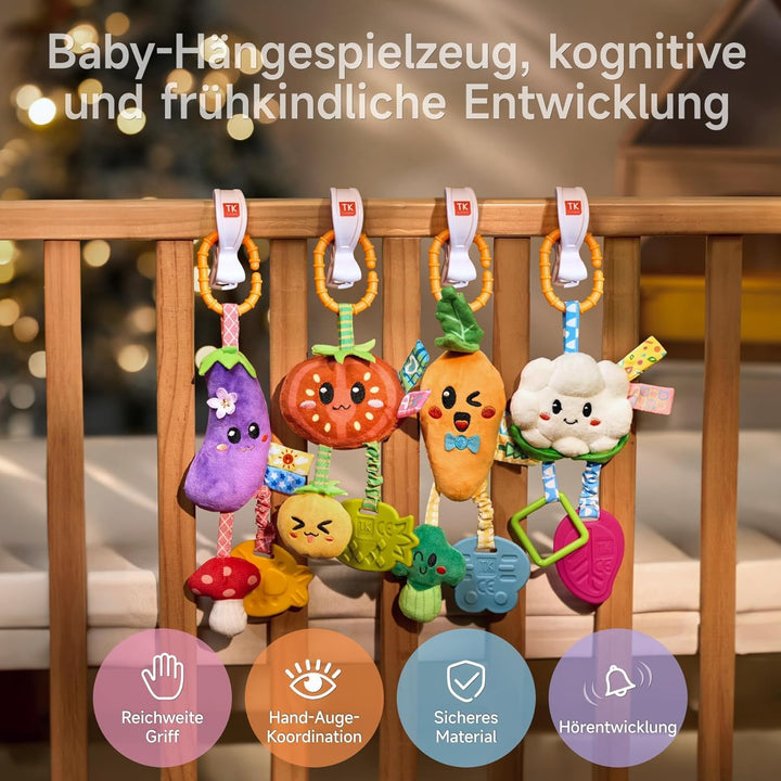 TUMAMA KIDS 4 - Pack Hängende Baby Rassel Spielzeug, Kinderwagen Spielzeug für 0 3 6 9 12 Monate Bab
