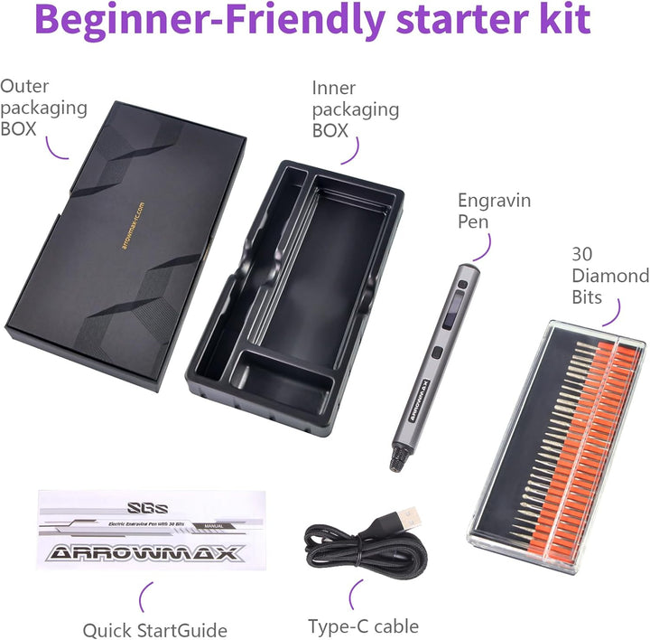 ARROWMAX Mini Gravierstift - Ultimatives kabelloses tragbares Werkzeug für Künstler & Heimwerker - G
