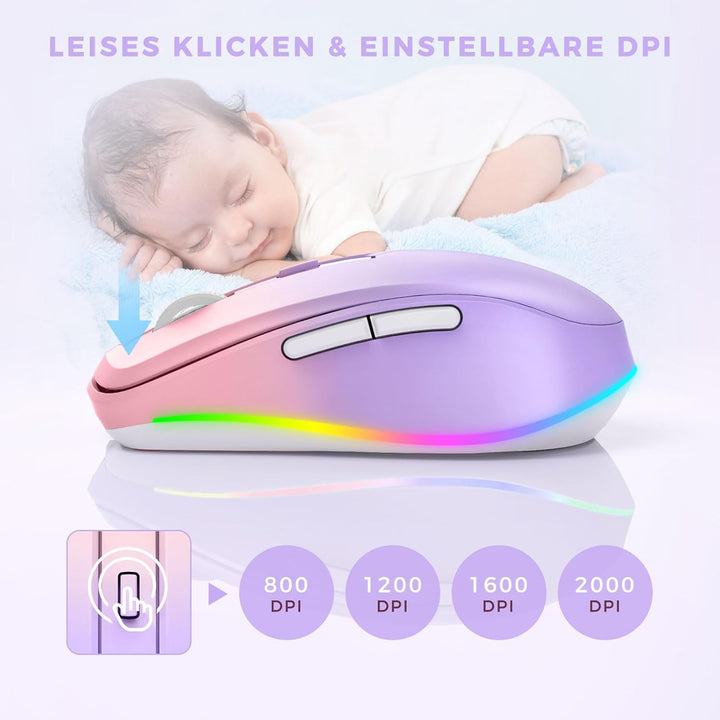 Seenda Kabellose LED Maus, Wiederaufladbar Mit Jiggler, Leise 2.4G USB Funkmaus für Laptop, Computer