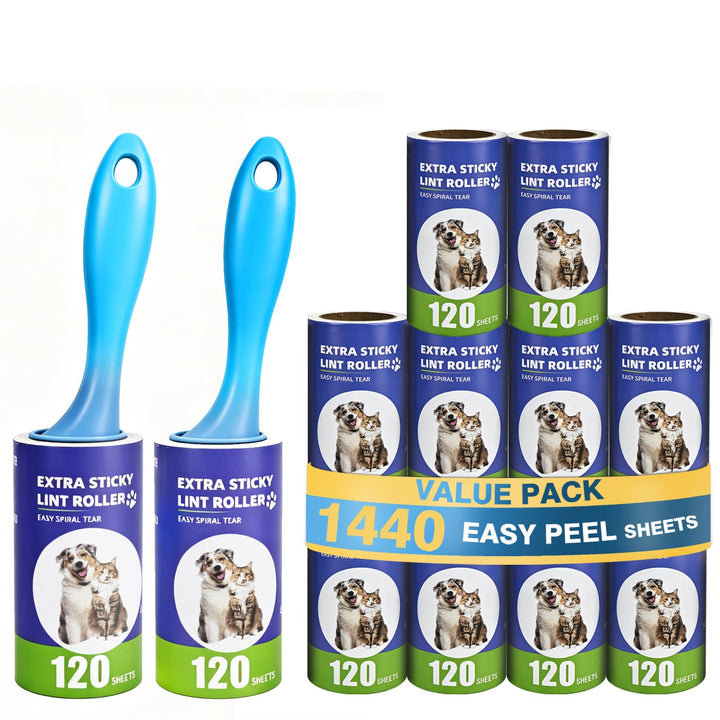 1440 Blatt Fusselrolle Tierhaare,12 Rollen Extra Stark Fusselroller Kleidung mit 2 Griffen,Starke Kl