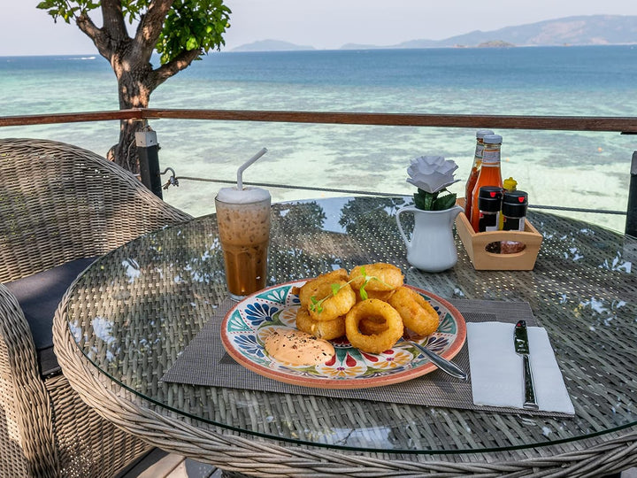 Melamin Ess-Geschirr Set für 4 Personen, Campinggeschirr mediterranes Design Essgeschirr für 4 Perso