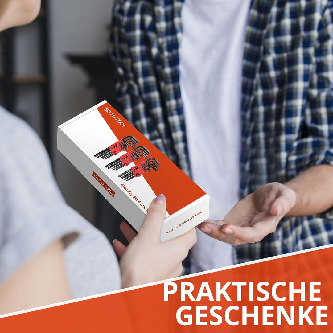 GETLITOOL Innensechskant Satz, 35tlg. Innensechskantschlüssel Kugel HX Metrisch, Zoll un TX Torx Win