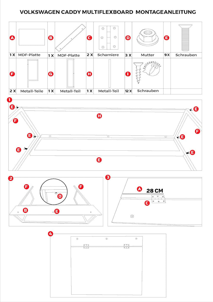 BREMER SITZBEZÜGE Multiflexboard klappbar kompatibel mit VW Caddy Kurz und Maxi ab 2003 Bettverlänge
