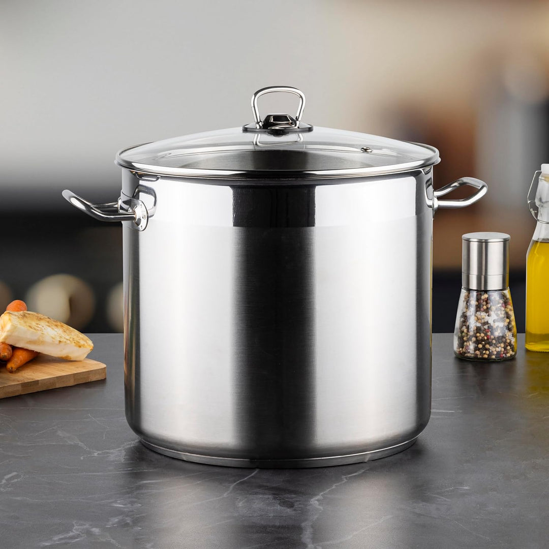 XXL-Set Profi Universalkochtopf Suppentopf Jumbotopf 10-20 Liter, Silber - für alle Herdarten auch I