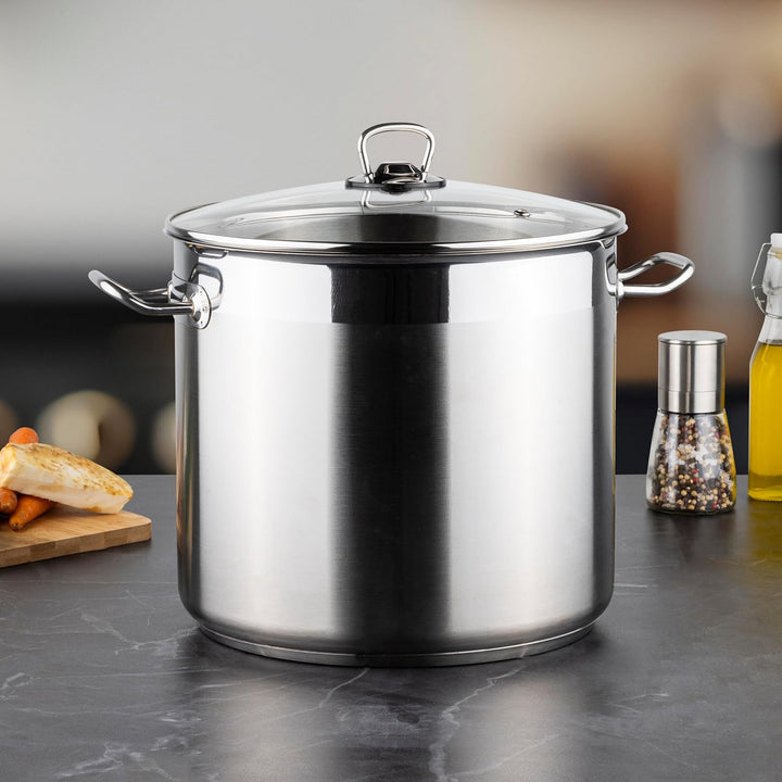 XXL-Set Profi Universalkochtopf Suppentopf Jumbotopf 10-20 Liter, Silber - für alle Herdarten auch I