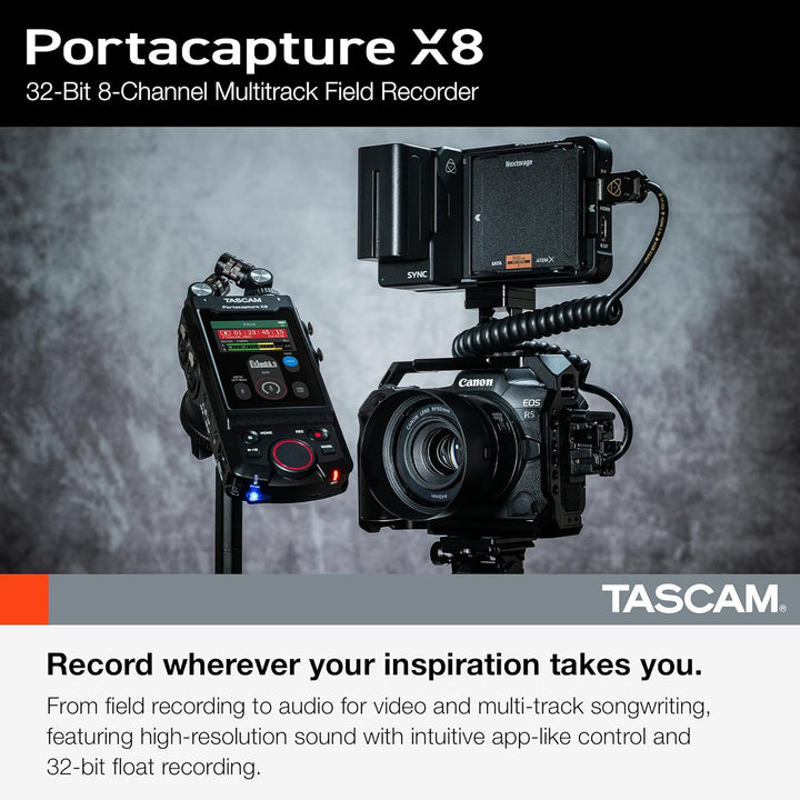 Tascam Portacapture X8 - Portabler 6+2-Spur High-Resolution 32-bit/192-kHz Rekorder, USB2.0, schwarz