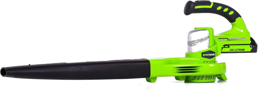 Greenworks 24V Akku-Laubbläser mit 2Ah Akku und Ladegerät, 140/200 km/h Zwei Geschwindigkeiten Akku-
