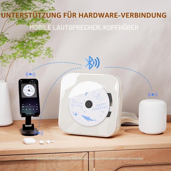 Tragbarer CD-Player mit transparentem Deckel, Lautsprecher, Bluetooth, USB-Anschluss